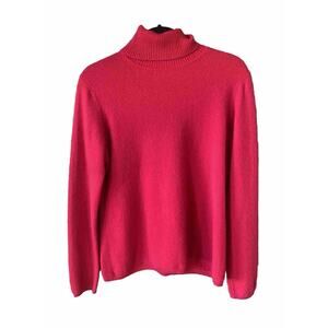 Sweater Womens Large 100% Cashmere Red Pullover Turtleneck Career Wear Office